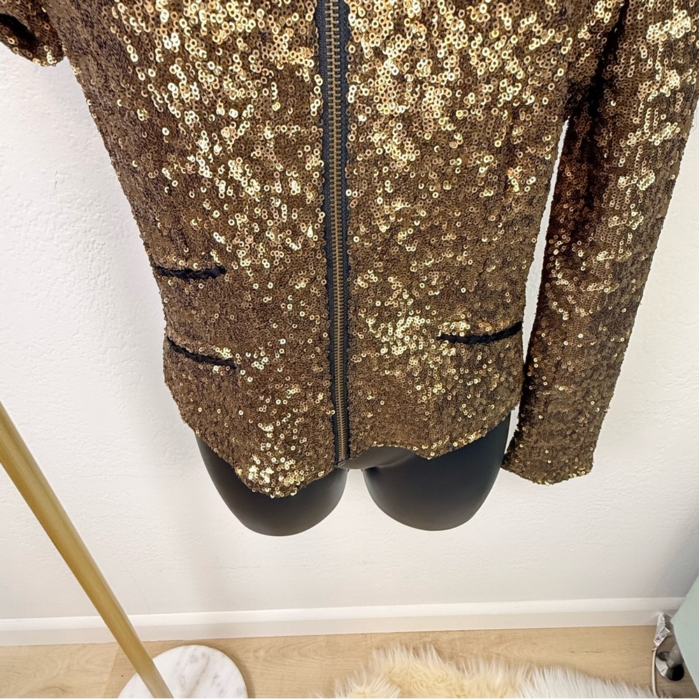 VINTAGE W118 by Walter Baker Gold/Bronze Sequin Zip Moto Jacket Size S Pristine - Picture 5 of 13